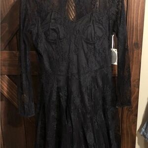 Pearl Black Long-Sleeve Lace Fit & Flare Dress